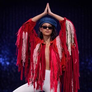 Shaggy suede reworked jacket Large yarn fringe